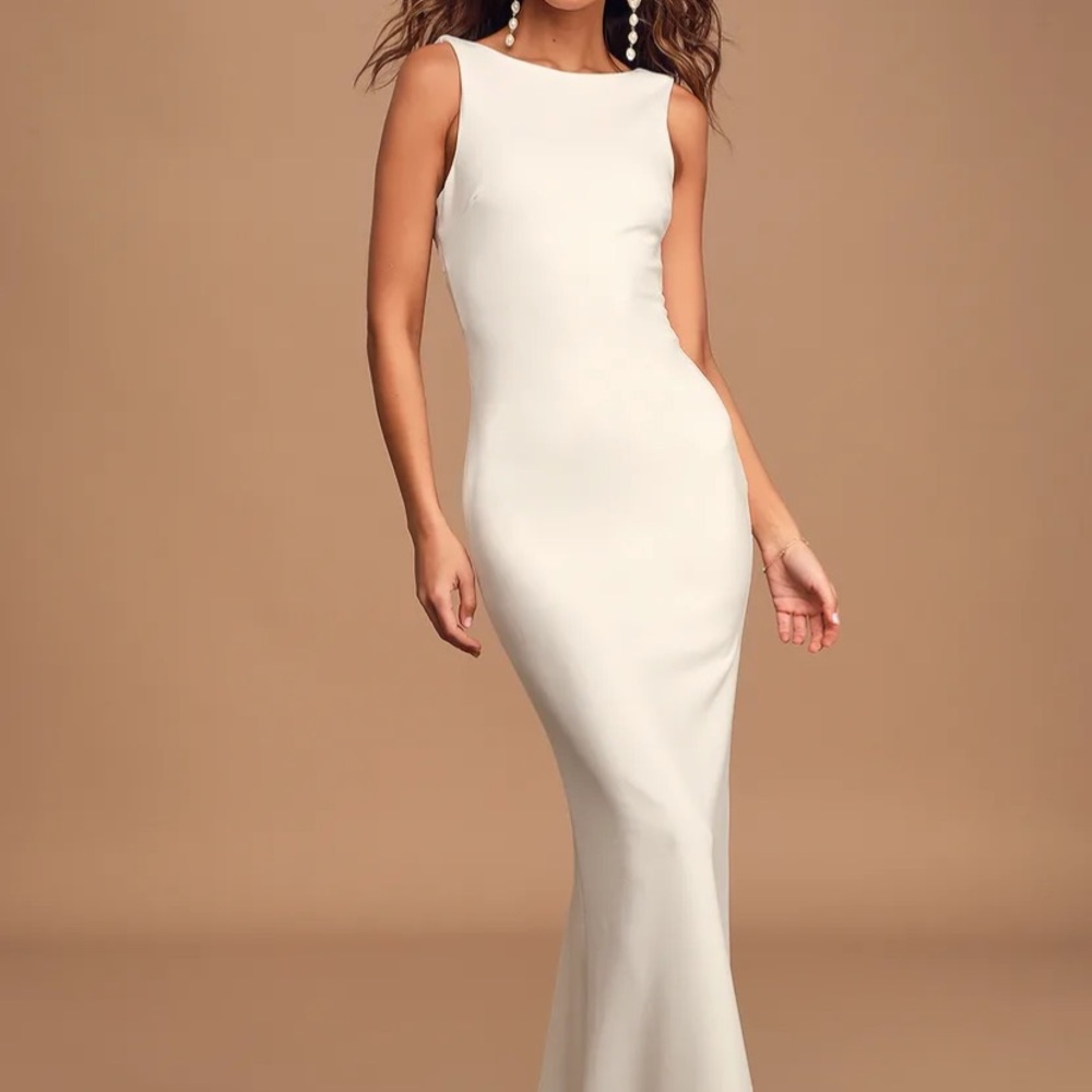 lulus bridal maxi high neck fitted dress in ivory